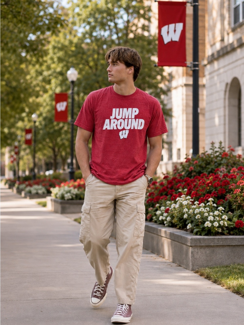 Rivalry Threads Red Wisconsin Badgers "Jump Around" Graphic Tee